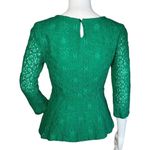 Anthropologie  Moulinette Soeurs Blouse Womens 0 Kelly Green Lace Peplum Romantic Photo 3