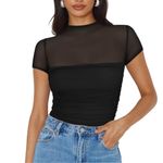 NWT REORIA Women’s Sheer Mesh Ruched Bodysuit – Medium Black Photo 3