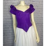 American Vintage 1980s Nation-Wide Purple Satin & White Tulle Gown Rose Appliqué Sleeves USA S Photo 2