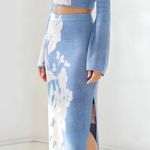 MISA Los Angeles Dara Knit Midi Skirt, Blue Hibiscus Floral, Large Photo 1