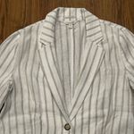 Garnet Hill  Striped Linen Blazer Womens Medium Tan White Coastal Lightweight Photo 4