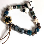 Panda Bear Bracelet Brown Star Blue Boho Ceramic Beaded Elastic Stretchy Photo 0