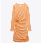ZARA NWT Draped Neon Orange short Dress round neck long sleeves 3067/323 Photo 3