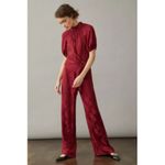 Monique Lhuillier ML Red Currant Jacquard Short Sleeve Jumpsuit 8 Photo 15