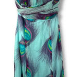 Nanette Lepore Strapless Silk Dress – Blue Peacock Feather Print - Size 6 Photo 0