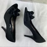 Nina  Satin Ruffle Peep Toe Heels Black 8.5 Photo 9