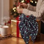 Handmade Festive Black Salior Hair Bow with Christmas Tree Design for Mamas or Teens Photo 3