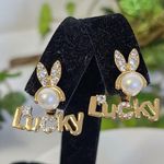 LUCKY Bunny Rabbit 2 piece Earrings New Gold Photo 3