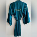 Bridesmaid Teal and Gold Silky Bathrobe, Size S/M Blue Photo 9