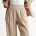 Abercrombie & Fitch NWT  Linen Pleated Pull‎ On Wide Leg Trouser Pants L Long Tan Photo 0