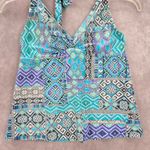 Mossimo Blue Multi Print Floral Halter Tie Swimwear Tankini Tank Top Medium M Photo 3