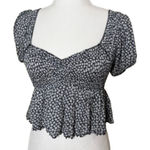 Urban Outfitters  Navy Blue Floral Ruched Crop Top Cap Sleeves Size XS Photo 0