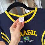 Vintage y2k Brasil baby tee navy rio de janeiro embroidered flag contrast crew Blue Size M Photo 1