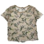 Urban Outfitters Floral Embroidered Mesh Crop Top Sheer Crew Neck Green XS Photo 0