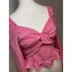 Prómesa Promesa Womens Blouse M Pink Boutique Cropped Tie Back Smocked Balloon Sleeve Photo 2