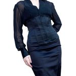 White House | Black Market High Waist Black Satin Knee Length Pencil Skirt 6 Photo 1