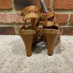 Ann Taylor  Tan Wedge Sandals Sz 9.5 Brown Ankle Strap Photo 3
