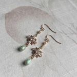 Czech Glass Cross Shape Pearl Mint Gold Robin Egg Speckled Boho Casual Earrings Blue Photo 2