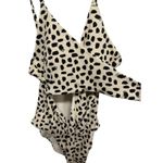 Aerie Pique Wrap One Piece Swimsuit Animal Print Tan Black Size Large beach Photo 3