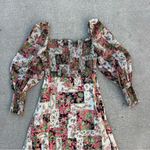 VTG 70s green pink patchwork floral garden party sheer puff sleeve prairie dress Size XS Photo 1