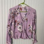 Altar'd State Altar’d State Pastel Purple Long Sleeve Floral V-Neck Blouse | Size Large Photo 0