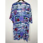 LuLaRoe ‎ Lindsay Kimono L Blue Stripe Floral Boho Coastal Resort Beach Cover Up Photo 1