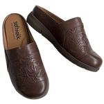 Softwalk Like New  Tooled Leather San Marcos Mules Brown Size 7.5 Wide Width Photo 0