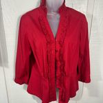 Peck & Peck  Red Long Sleeve Button Down Ruffle Front Top Size Medium EUC Photo 2