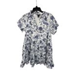 AQUA  White Blue Print Tiered‎ Mini Dress Ruffle Mock Neck Short Sleeve Photo 4