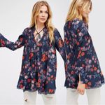 Free People So Fine Printed Smocked Top in Midnight Combo XS Floral Tunic Dress Photo 4