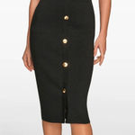 Donna Karan  Wool Blend Black And Gold Faux Button Knit Midi Pencil Skirt Size 8 Photo 0