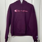Champion EUC‎  women’s dark purple pink logo pullover hooded sweatshirt small Photo 0