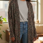 Sanctuary Leopard Print Longline Cardigan Sweater Olive Brown Women's M Photo 0