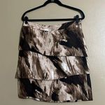 Adrienne Vittadini Skirt Sz 10 Brown/Cream Tiered Abstract Linen Work Career Photo 0