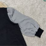 Adrianna Papell  Sweater Blouse 3/4 Balloon Sleeve Gingham Ruffle Neck in Black M Photo 4