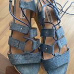 Steve Madden  “Brayla” Sandal espadrilles like denim material lace up sandals 6M Photo 2