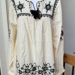 Old Navy Embroidered Cream Black Blouse boho flowy ivory tassels cotton nwt Photo 0