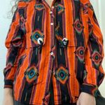 Vintage 70s Circle T Southwestern Aztec Button Down Shirt‎ Sz Medium Orange Black Photo 0