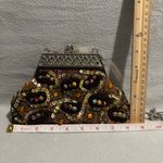 Brown Beaded Clutch Evening Sequin Purse with silver tone art decor frame handle Photo 6