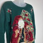 Vintage Tiara International Christmas Santa Sweater small green st Nick Bells Photo 1