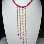 Vintage Gold Tone and Multi Stone Bead S Closure Cascading Bead Necklace Orange Photo 1