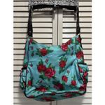 Betsey Johnson Shoulder Bag Purse Floral Teal/Red Roses Studs Logo Side Pockets Photo 6