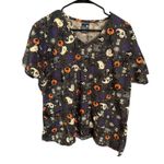 Womens XL Zoe & Chloe Halloween Ghost Pumpkin Short Sleeve Vneck Scrubs Uniform Black Photo 0