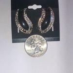 Angel Brand Vintage Black Enamel and Gold Tone Rhinestone Earrings Photo 6