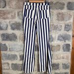 Reverof Women Large Blue White Stripe Flare Bell Bottom Jeans Frayed Hem Retro Photo 5