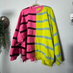 Free People NEW  Uptown Stripe Pullover Sweatshirt Pink Green Combo MD Oversized Photo 2