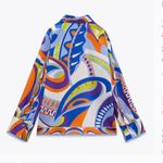 ZARA NWOT  MULTI COLOR GEOMETRIC PRINT SATIN SHIRT SIZE XSMALL Photo 4