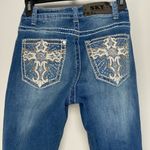 Sky Flare Jeans Med Wash Mid Rise Embellished Western Rodeo Cowgirl Rhinestone 4 Blue Photo 5
