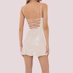 NWOT White Sequin Spaghetti Strap Lace Up Ruffle Hem Bodycon Dress Photo 2