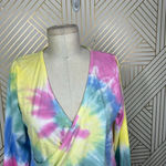 Chaser Long Sleeve Ballet Wrap Top In Tie Dye Pink Yellow Size Large Photo 3